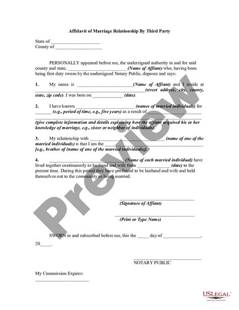 Louisiana Affidavit Of Marriage Relationship By Third Party Sample