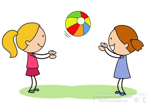 Children Clipart Two Girls Playing Catch With Bright Ball Classroom