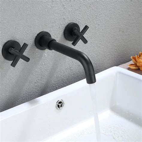 Clihome Faucet Matte Black 2 Handle Wall Mount Bathroom Sink Faucet At