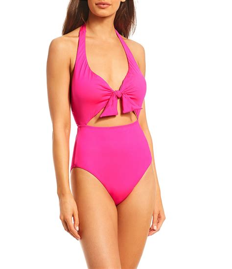 Gibson And Latimer Summer Solids Shocking Pink Halter Cutout One Piece Swimsuit Dillards