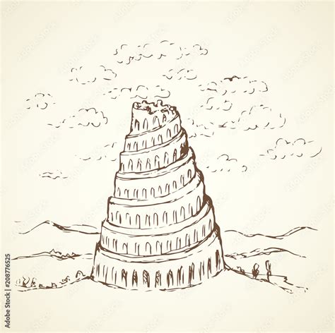 Tower Of Babel Vector Drawing Stock Vector Adobe Stock