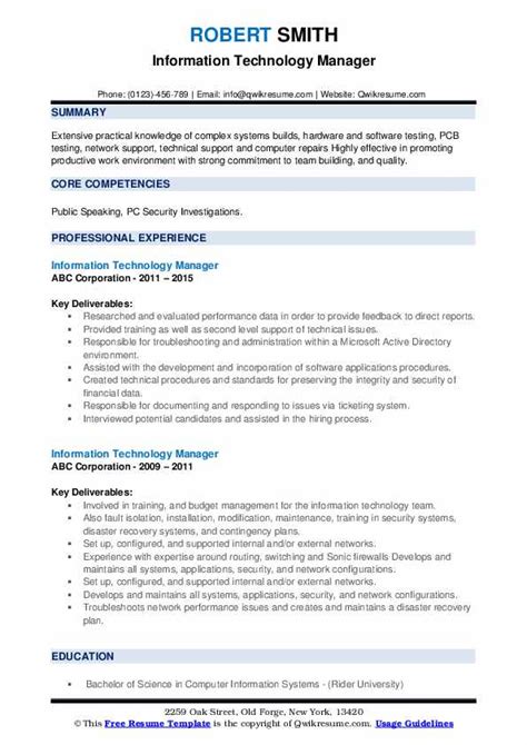 Information Technology Manager Resume Examples