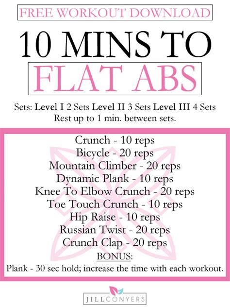 10 Minutes To Flat Abs With Free Download Jill Conyers