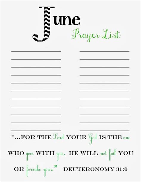 Prayer List Printable - June (With images) | Prayer list printable, Prayer list, Printable prayers
