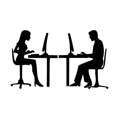 vector illustration of a silhouette of an office worker in front of a computer monitor screen