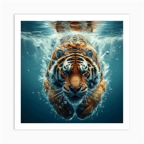 Tiger Swimming Underwater 3 Art Print By Mikevellond Fy