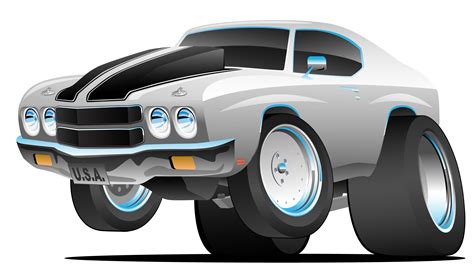 Classic Seventies Style American Muscle Car Cartoon Vector Illustration