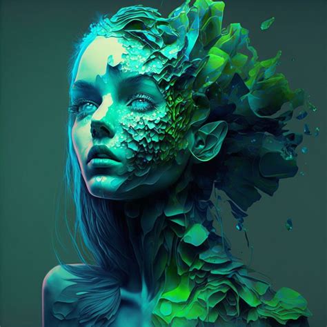 Blue And Green Girl Inverted Twisted Surreal Fff Openart