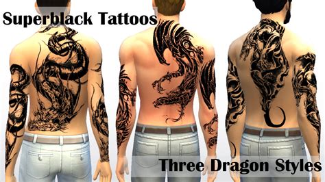 Super Black Tattoos Three Dragon Styles For Men Only Back Left