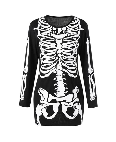 Halloween Skeleton Long Sleeve Color Block Dress Black 3m35100112