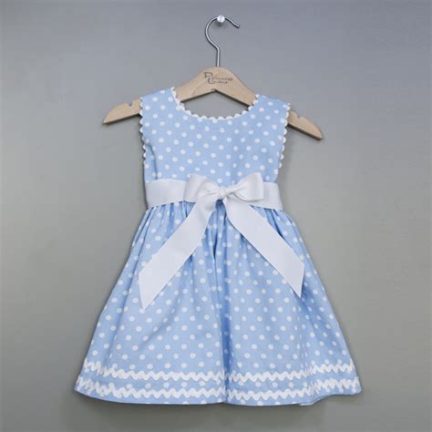 Personalized Polka Dot Pique Sash Dress In Light Blue By Princess Linens