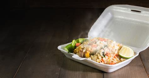 A polystyrene container or cup easily. Maine bans polystyrene food containers