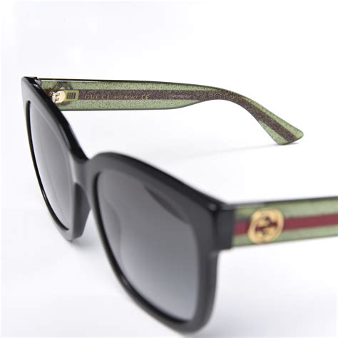 gucci square frame web sunglasses gg0034s black glitter green 552642