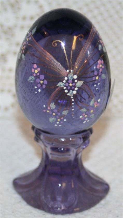 Fenton Handpainted Egg On Stand In Violet Glass 5146 By Mainhouse Purple Glass Fenton