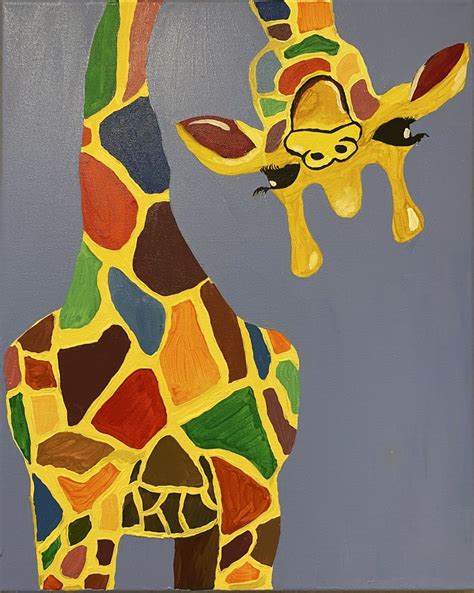 Giraffe Acrylic Painting Canvas Giraffe Art Abstract Floral