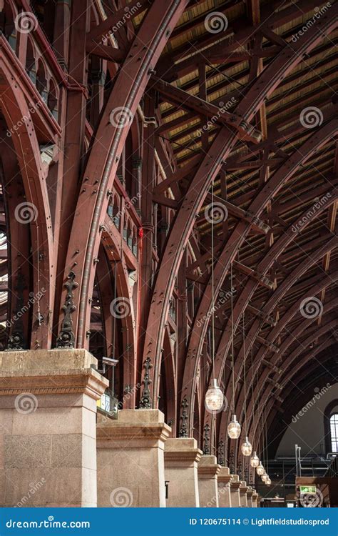 Close Up View Of Old Vintage Roof Structure At Train Station Stock