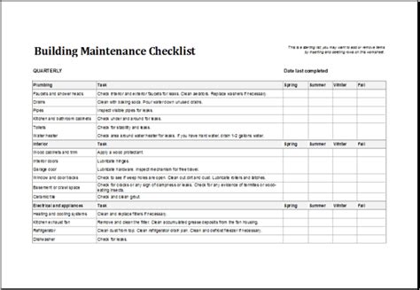 1 kf/fms/hk/01 housekeeping supervisor daily checklistto be filled daily. 4 Facility Maintenance Checklist Templates - Excel xlts