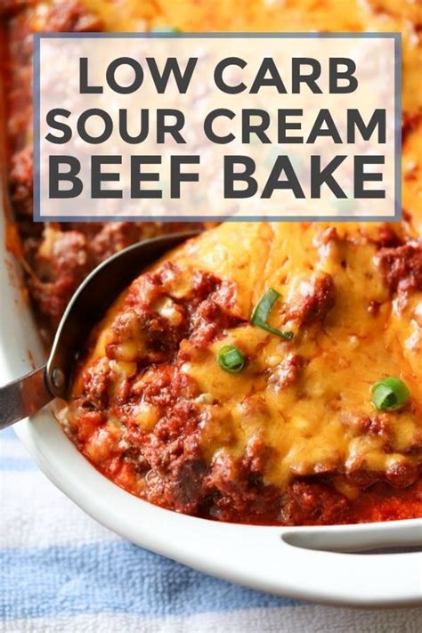 Stir in the almond flour and pork rinds. Low Carb Sour Cream Beef Bake | Recipe in 2020 | Low carb ...