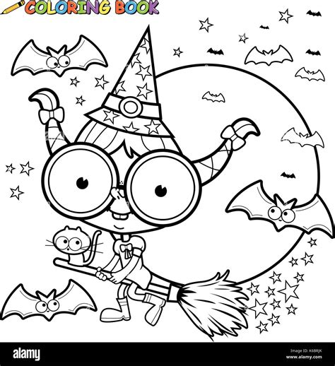 Halloween Flying Witch Silhouette Coloring Pages