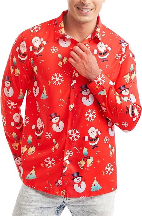 Satinior Mens Christmas Santa Claus Shirt Snowman Reindeer