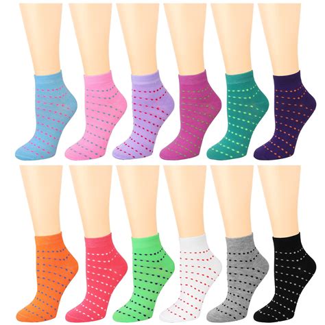 12 Pairs Womens Ankle Socks Assorted Colors Size 9 11 Polka Dots Striped