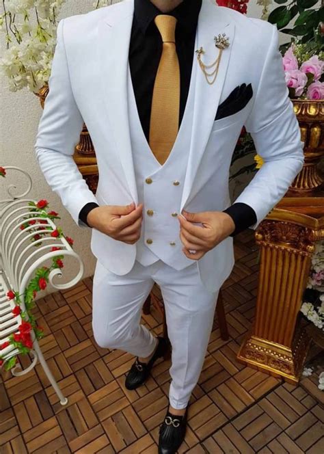 Men Suits White Wedding Groom Wear Suits Piece Suit Formal Etsy India
