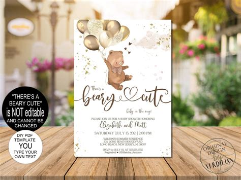 Gender Neutral Beary Cute Baby Shower Invitation Template Etsy