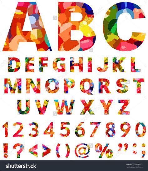 Colorful Alphabet From A To Z With Numbers And Symbols Illustration