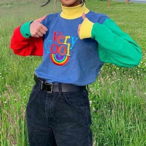“very Cool” 80s Colorblocked” Top Rainbow Outfit Kidcore Outfits