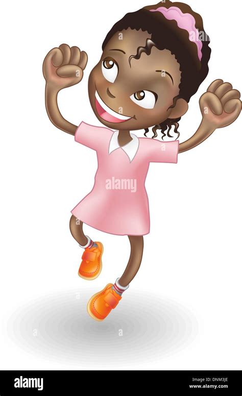 An Illustration Of A Young Black Girl Jumping For Joy Stock Vector