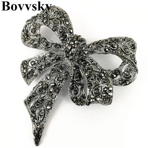 buy bovvsky retro rhinestone bow brooches for women black bowknot brooch pin