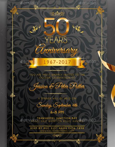 50th Wedding Anniversary Invitation 15 Examples Illustrator Word