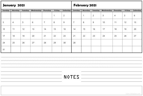 Create your own customized calendar then download it. Two Month January February 2021 Calendar Template With ...