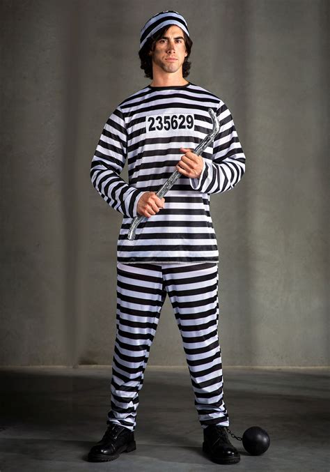 Plus Size Mens Prisoner Costume Jailbird Halloween Costume