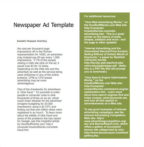 Brief news items and communiques; 7+ Sample Newspaper Ads | Sample Templates