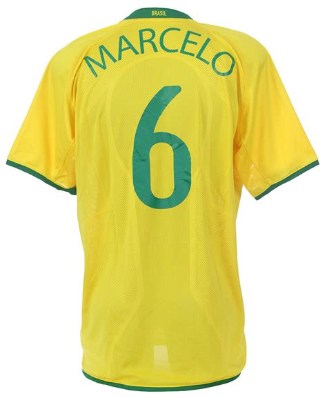 Over time numbers were added to jerseys so fans and media could tell who players were from the numbers began to become synonymous with players and names started appearing on the back of world: Lot Detail - 2008 Marcelo Brazil National Soccer Team ...
