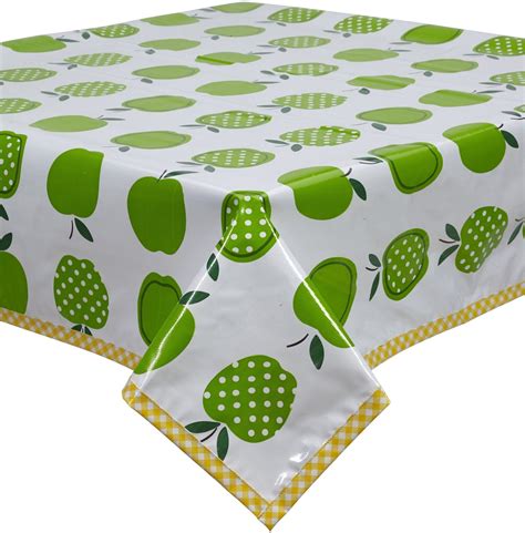 Apples And Dots Green Oilcloth Tablecloth Oil Cloth Oilcloth