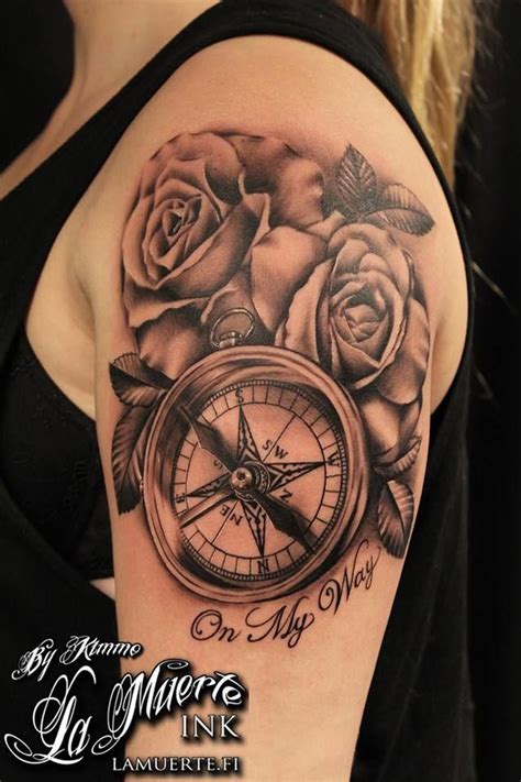 Compass And Roses By Kimmo Angervaniva Kompass Tattoo Tattoo Ideen