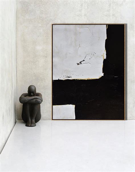 Living room minimalist black and white art on canvas. Black White Beige Minimalist Painting on Canvas Textured ...