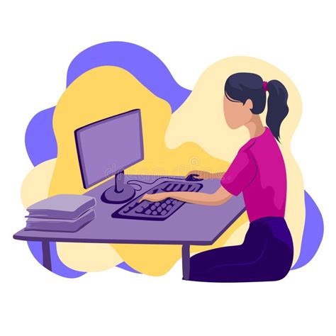 Freelance Girl With A Laptop In Cartoon Style On A White Background A