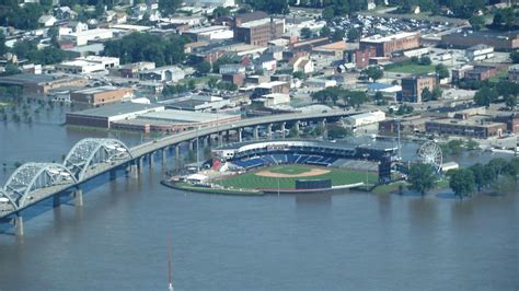 Aerial View Of Flooded Davenport Ia And The Quad Cities River Bandits