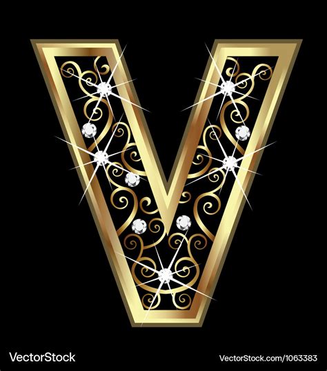 V Gold Letter With Swirly Ornaments Royalty Free Vector