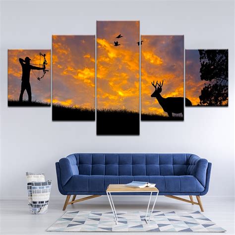 Canvas Painting Archery With Sunset 5 Pieces Wall Art Painting Modular