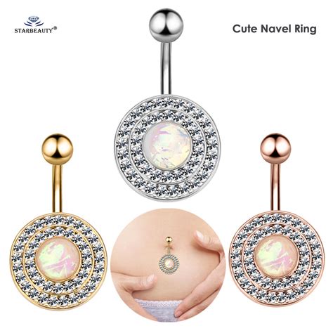 Starbeauty Luxury Opal Belly Piercing Ombligo Round Gem Navel Ring Stainless Steel Belly Button