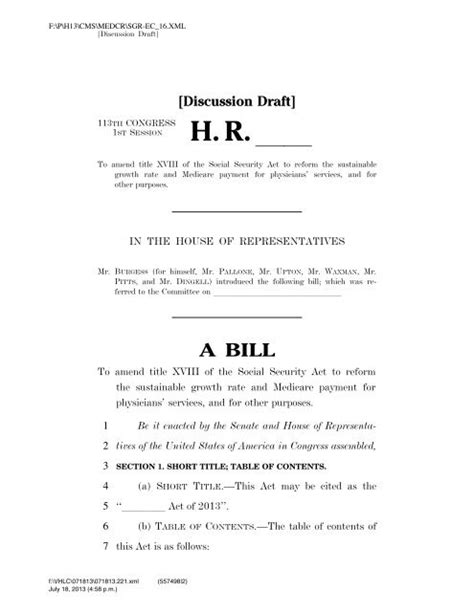 Draft Bill House Of Representatives