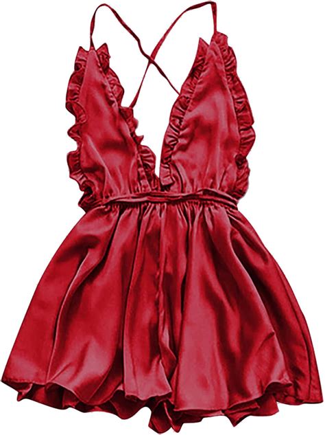 Amhomely Sexy Lingerie For Women Naughty Erotic Outfits Women Satin V Neck Sling Ruffle Stain