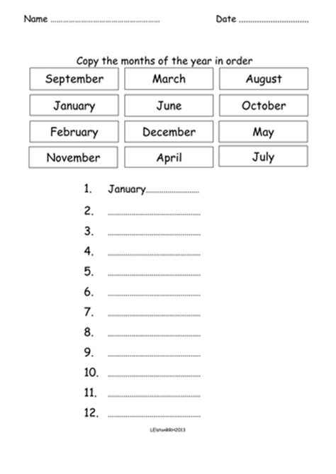 Ordering Days Of The Week And Months Of The Year Teaching Resources