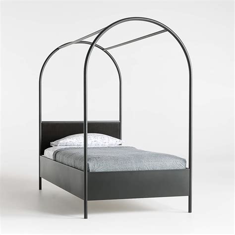 Headboard, footboard and side rails with inset upholstered panel. Canyon Arched Black Canopy Bed with Upholstered Headboard ...