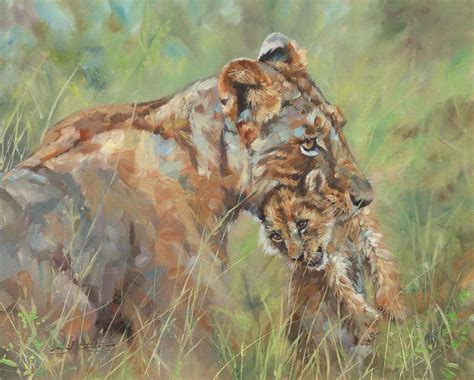 Lioness And Cub Painting By David Stribbling Fine Art America