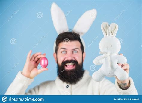 Bearded Man Wear Bunny Ears Easter Symbol Concept Easter Shopping
